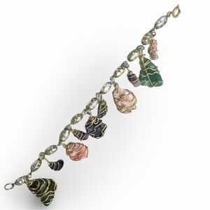 Vintage Gold Caged Tumbled Stone Seed Pearl Chunky Statement Bracelet